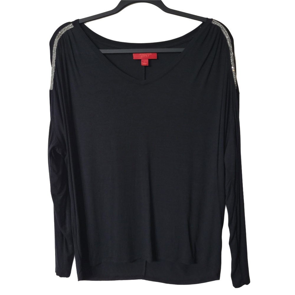 Jennifer Lopez Black Blouse with Silver Detailing Size Large